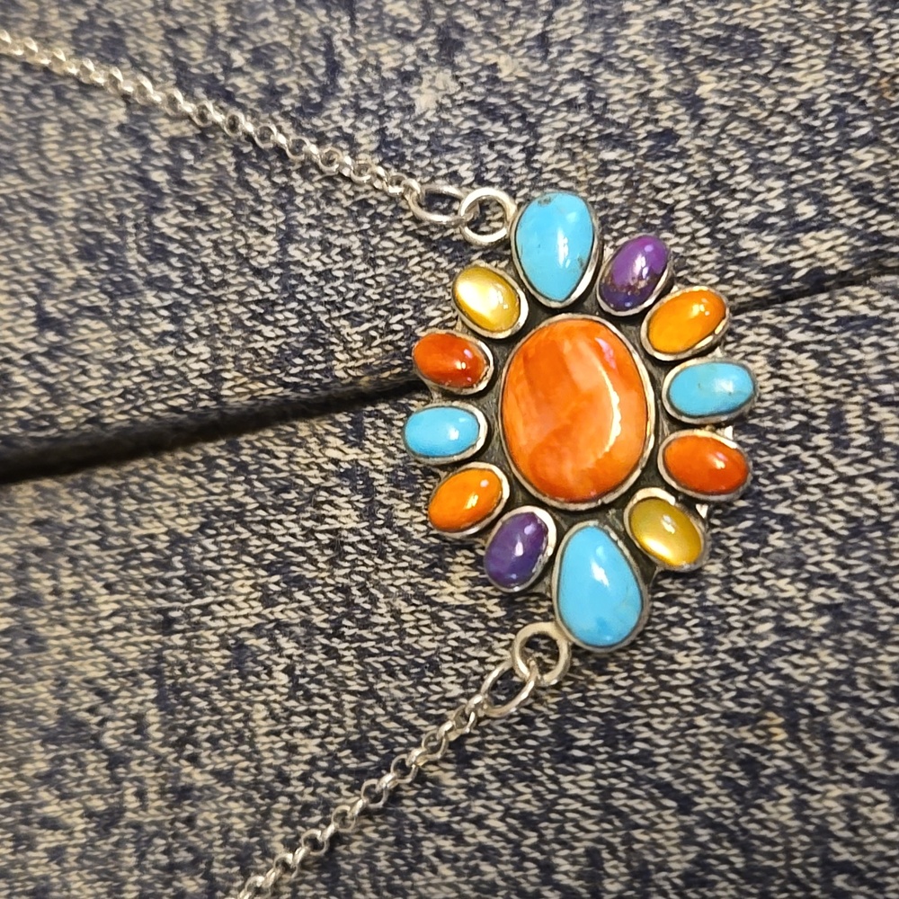Turquoise and Sterling Silver Flower Necklace